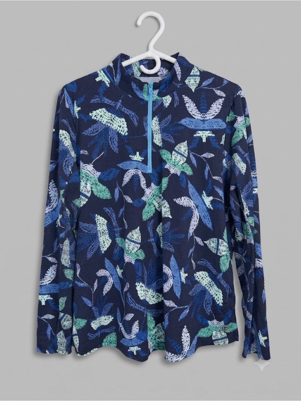 Tribal Sport UPF 50+ Floral Quarter Zip Performance Top Navy Blue XL